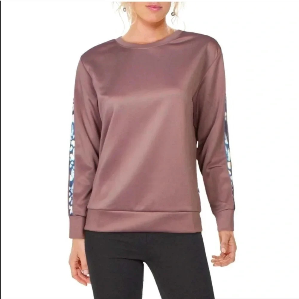 NWT Nicole Miller Sport Scuba Stripe Long Sleeve Crewneck Active Sweater Size S